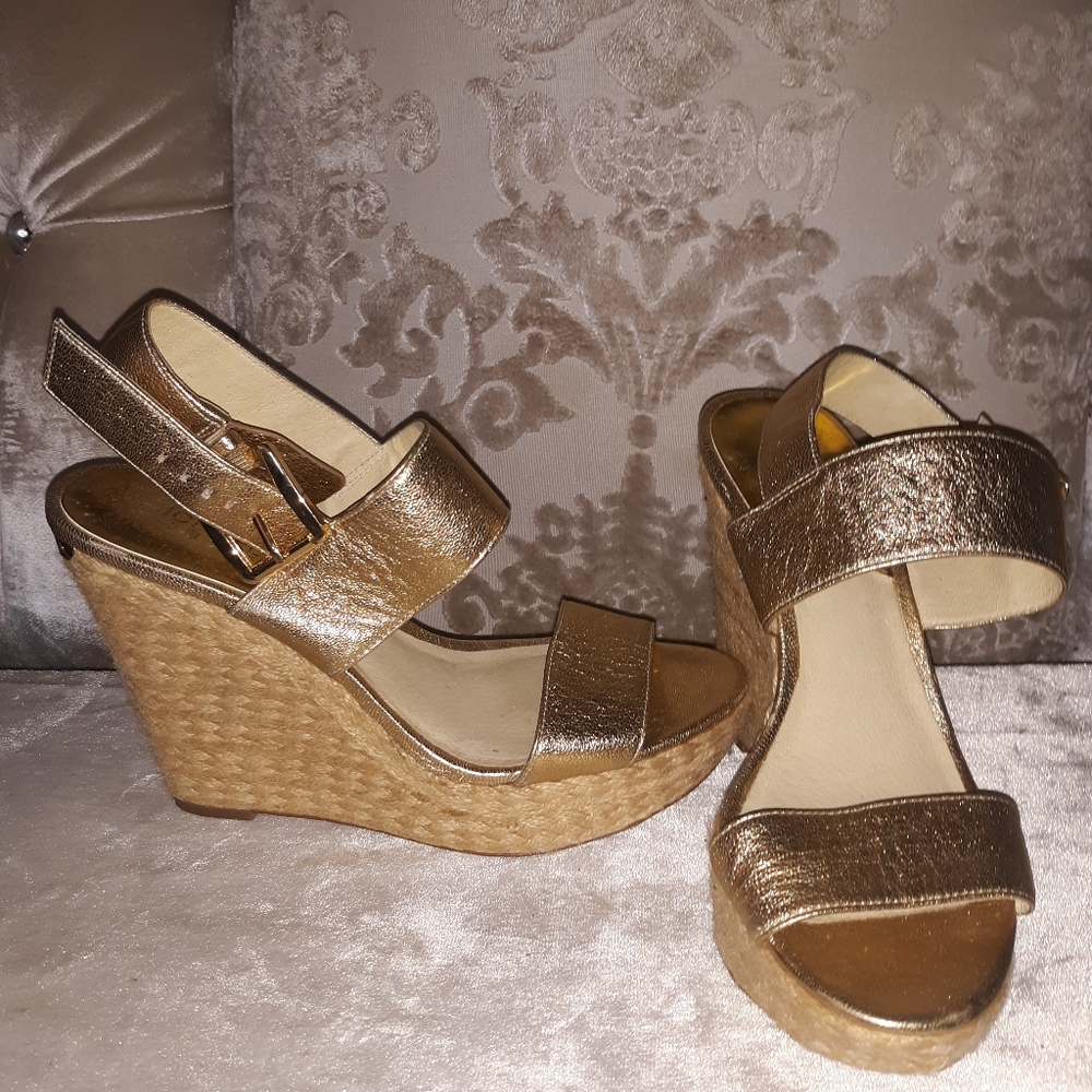 Michael Kors gold leather wedges size 8.5